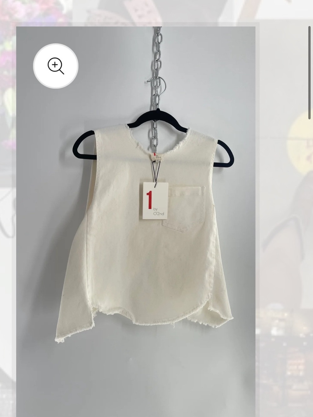 Raw-Edge Cream Sleeveless Denim Tank Top